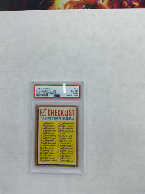 1962 Topps #22 Checklist 1-88 PSA 2 66691086