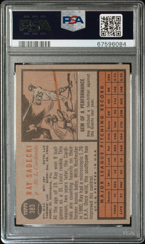 1962 Topps #383 Ray Sadecki PSA 4 67596084