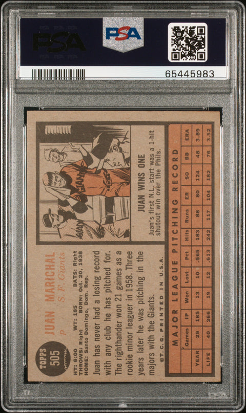 1962 Topps #505 Juan Marichal PSA 6 65445983