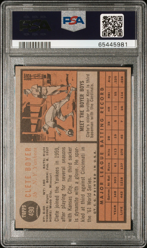 1962 Topps #490 Clete Boyer PSA 6 65445981