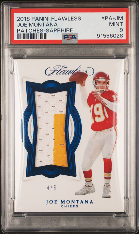 2018 Panini Flawless Patches #PA-JM Joe Montana Patches-Sapphire PSA 9