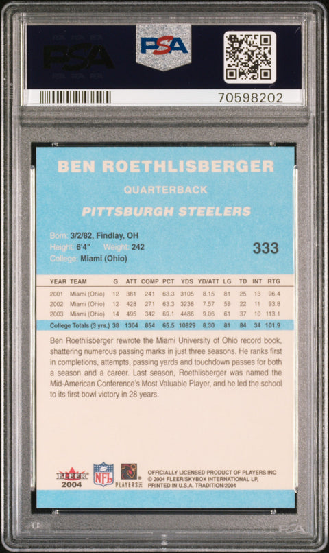 2004 Fleer Tradition #333 Ben Roethlisberger Blue PSA 9