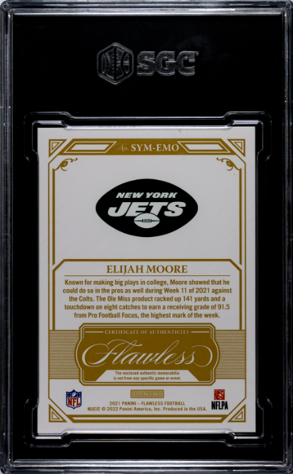 2021 Panini Flawless #SYM-EMO Elijah Moore Laundry Tag SGC 9