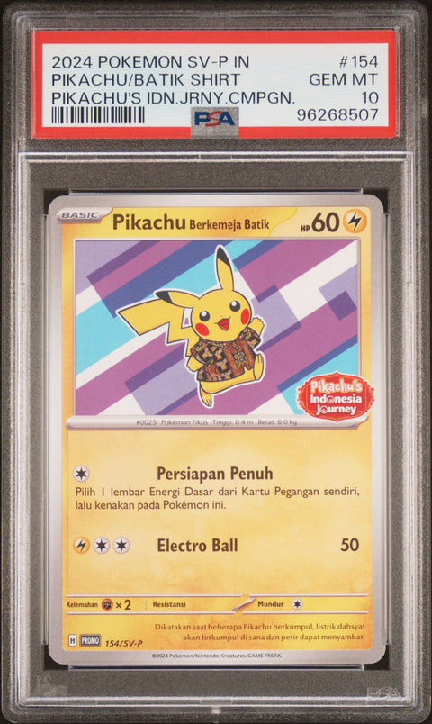 2024 Pokemon Indonesian Sv-P Promo #154 Pikachu/Batik Shirt PSA 10 96268507