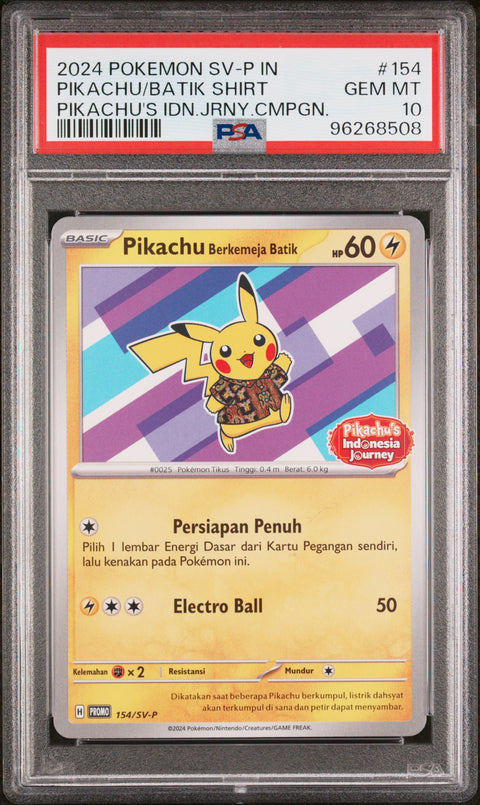 2024 Pokemon Indonesian Sv-P Promo #154 Pikachu/Batik Shirt PSA 10 96268508