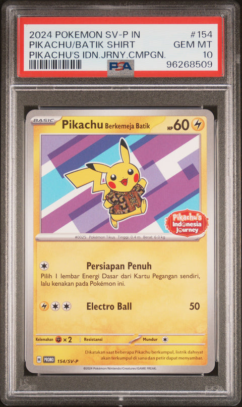 2024 Pokemon Indonesian Sv-P Promo #154 Pikachu/Batik Shirt PSA 10 96268509