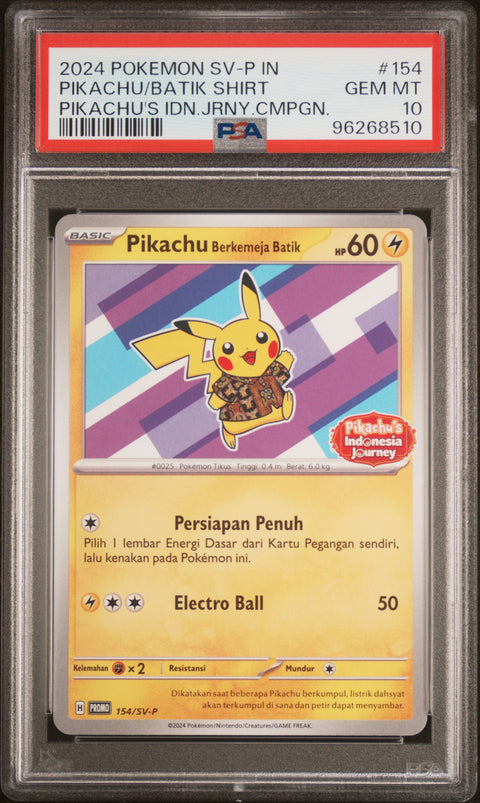 2024 Pokemon Indonesian Sv-P Promo #154 Pikachu/Batik Shirt PSA 10 96268510