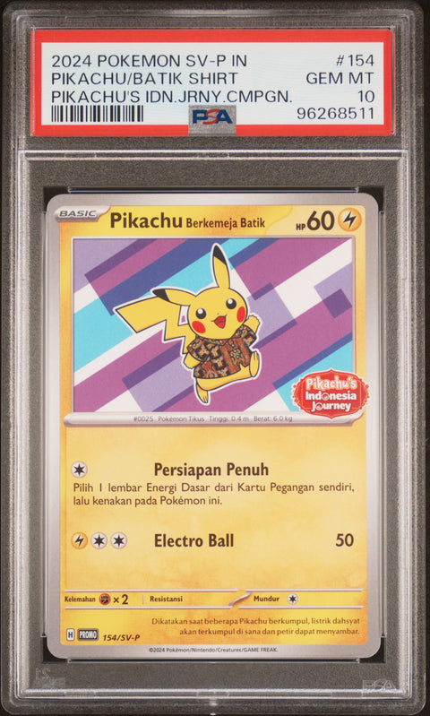 2024 Pokemon Indonesian Sv-P Promo #154 Pikachu/Batik Shirt PSA 10 96268511