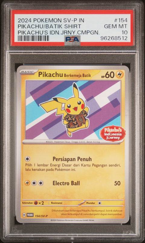 2024 Pokemon Indonesian Sv-P Promo #154 Pikachu/Batik Shirt PSA 10 96268512