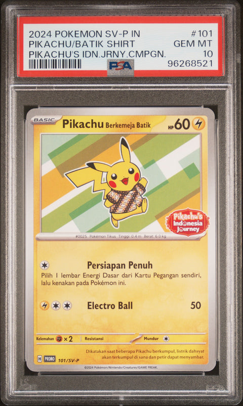 2024 Pokemon Indonesian Sv-P Promo #101 Pikachu/Batik Shirt PSA 10 96268521