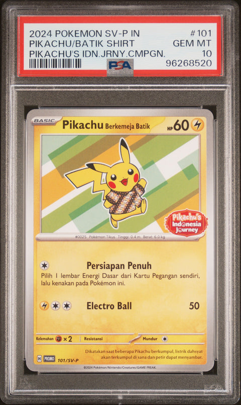 2024 Pokemon Indonesian Sv-P Promo #101 Pikachu/Batik Shirt PSA 10 96268520