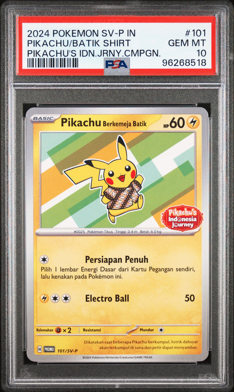 2024 Pokemon Indonesian Sv-P Promo #101 Pikachu/Batik Shirt PSA 10 96268518