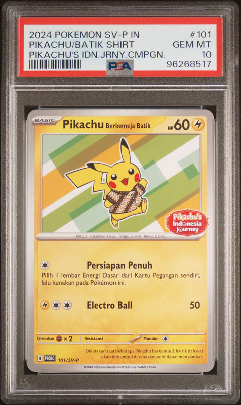 2024 Pokemon Indonesian Sv-P Promo #101 Pikachu/Batik Shirt PSA 10 96268517