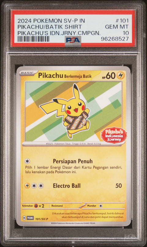 2024 Pokemon Indonesian Sv-P Promo #101 Pikachu/Batik Shirt PSA 10 96268527