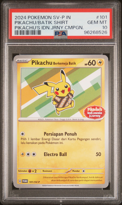 2024 Pokemon Indonesian Sv-P Promo #101 Pikachu/Batik Shirt PSA 10 96268526