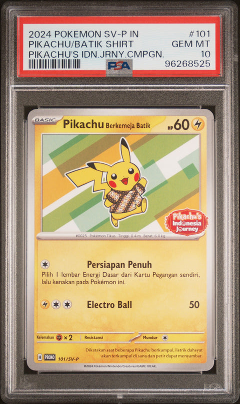 2024 Pokemon Indonesian Sv-P Promo #101 Pikachu/Batik Shirt PSA 10 96268525