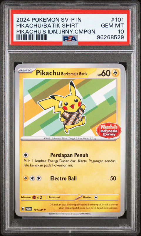 2024 Pokemon Indonesian Sv-P Promo #101 Pikachu/Batik Shirt PSA 10 96268529