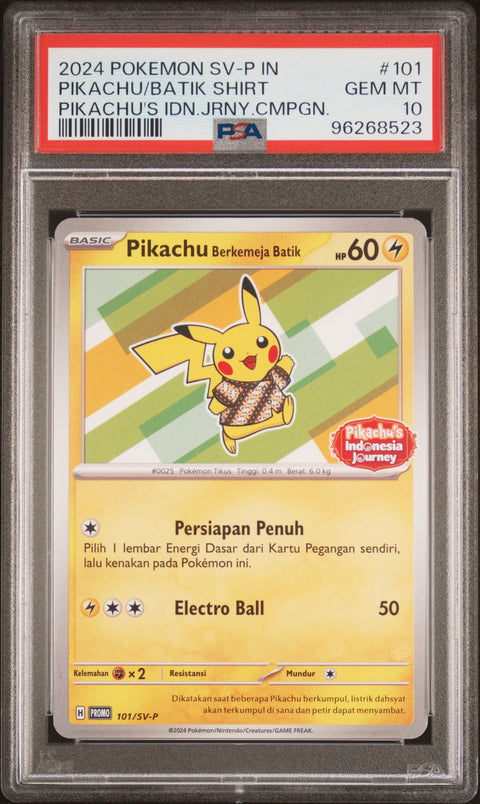 2024 Pokemon Indonesian Sv-P Promo #101 Pikachu/Batik Shirt PSA 10 96268523