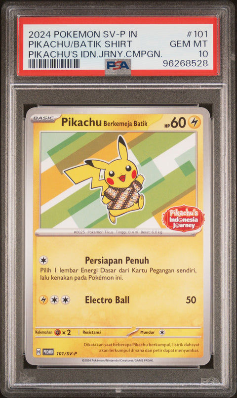 2024 Pokemon Indonesian Sv-P Promo #101 Pikachu/Batik Shirt PSA 10 96268528