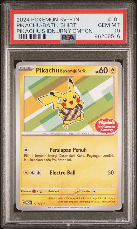 2024 Pokemon Indonesian Sv-P Promo #101 Pikachu/Batik Shirt PSA 10 96268516