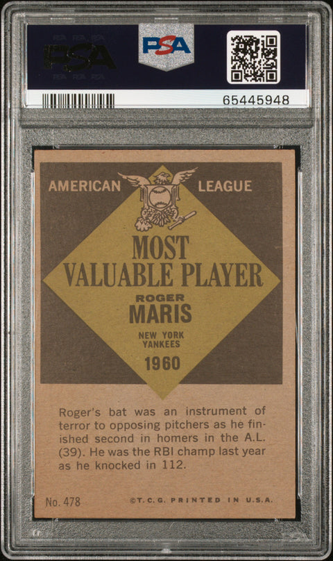 1961 Topps #478 Roger Maris PSA 4 65445948