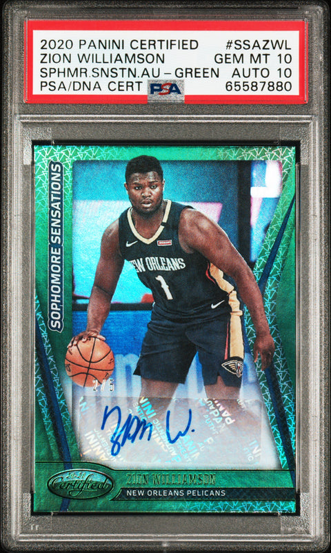 2020 Panini Certified Sophomore  #SSAZWL Zion Williamson Au-Green PSA 10