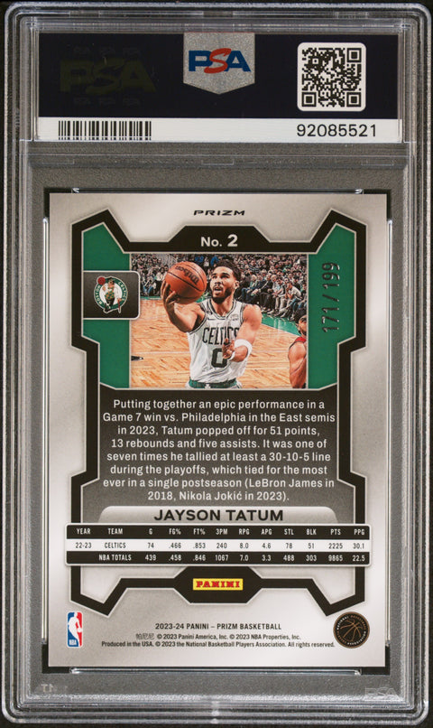 2023 Panini Prizm #2 Jayson Tatum Blue Prizm PSA 10 92085521