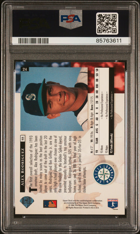 1994 Upper Deck #24 Alex Rodriguez Electric Diamond PSA 10 85763611