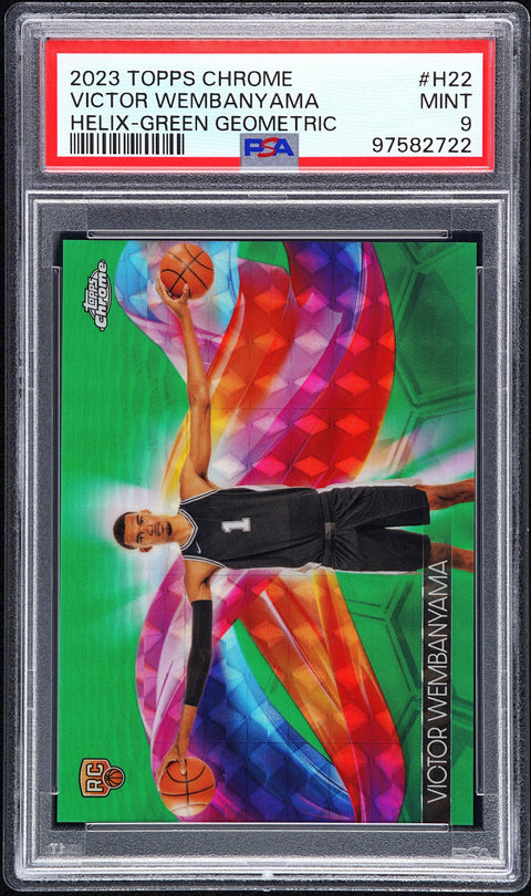 2023 Topps Chrome Helix #H22 Victor Wembanyama Helix-Green Geometric PSA 9