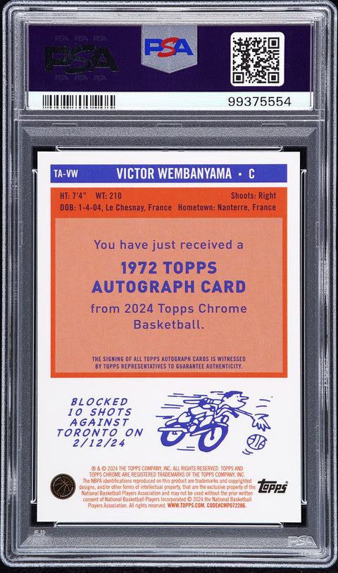 2023 Topps Chrome #TAVW Victor Wembanyama 1972 Topps Auto-Purple Geo PSA 10