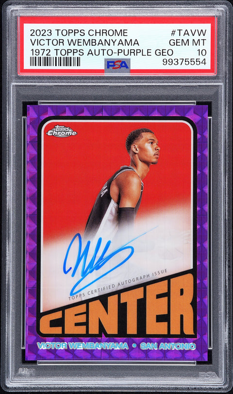 2023 Topps Chrome #TAVW Victor Wembanyama 1972 Topps Auto-Purple Geo PSA 10