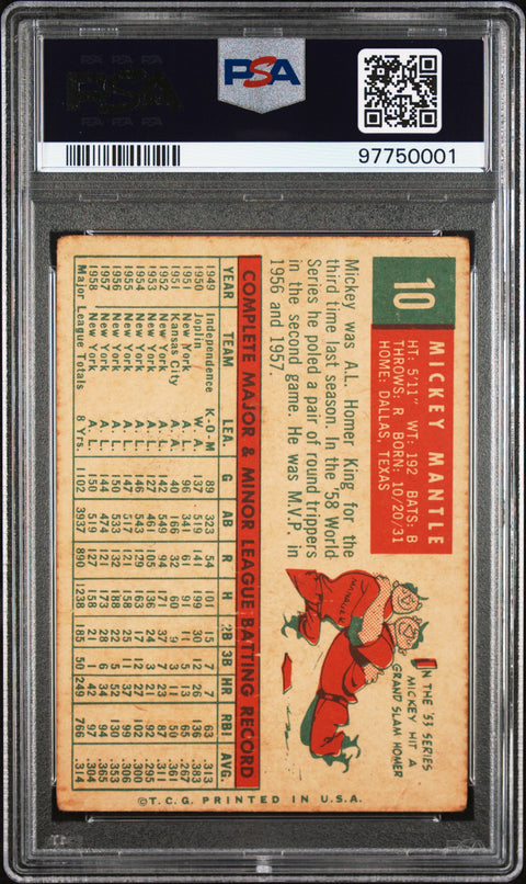 1959 Topps #10 Mickey Mantle PSA 1.5 97750001