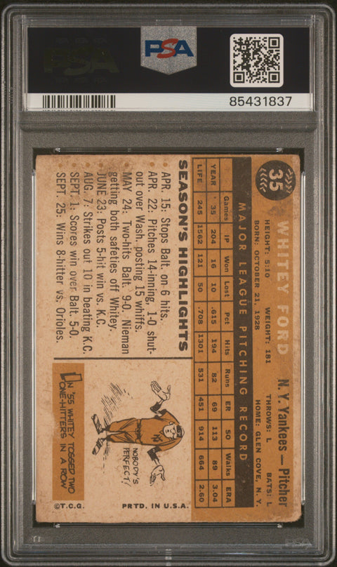 1960 Topps #35 Whitey Ford PSA 1