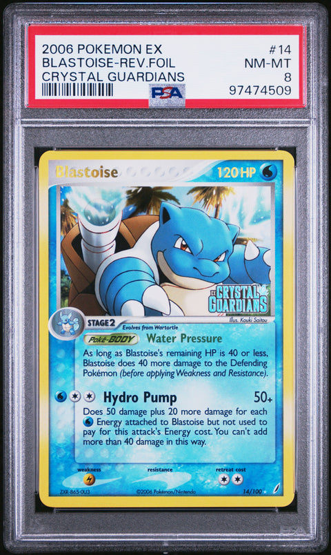 2006 Pokemon Ex Crystal Guardians #14 Blastoise-Rev.Foil PSA 8 97474509