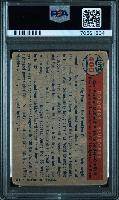 1957 Topps #400 Dodgers' Sluggers Furillo/Hodgs/Camp/Snider PSA 1.5