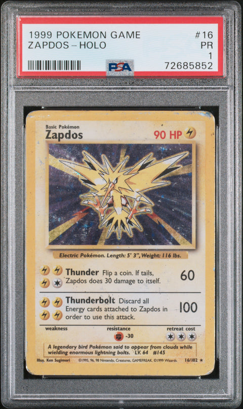 1999 Pokemon Game #16 Zapdos-Holo PSA 1