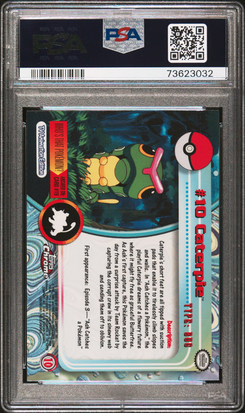 2000 Topps Chrome Pokemon T.V. #10 Caterpie PSA 8