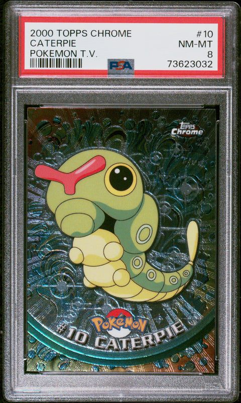 2000 Topps Chrome Pokemon T.V. #10 Caterpie PSA 8