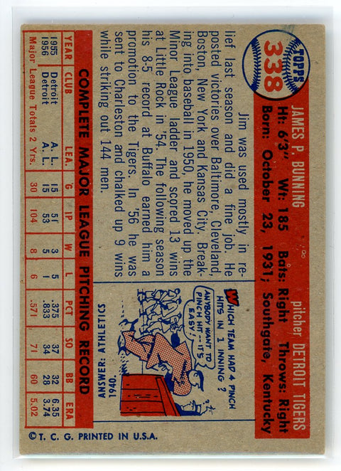 1957 Topps #338 Jim Bunning