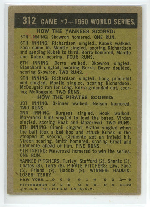 1961 Topps #312 1960 World Series Game #7 - Mazeroski's Homer Wins It!