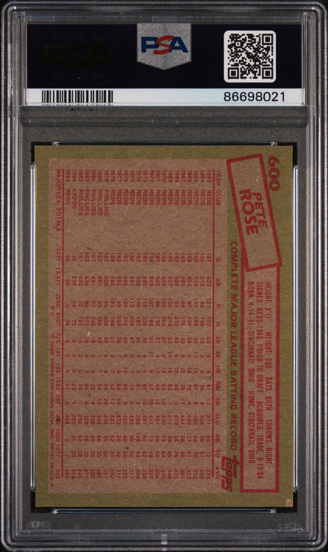 1985 Topps #600 Pete Rose PSA 8