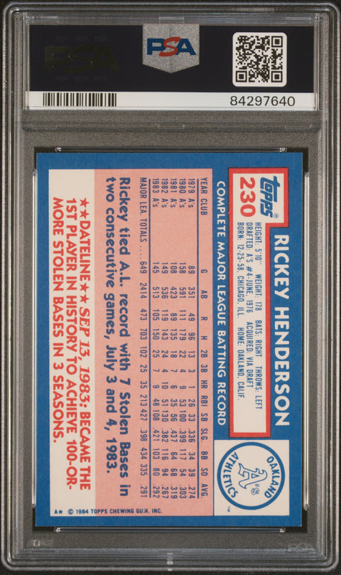 1984 Topps Tiffany #230 Rickey Henderson PSA 7