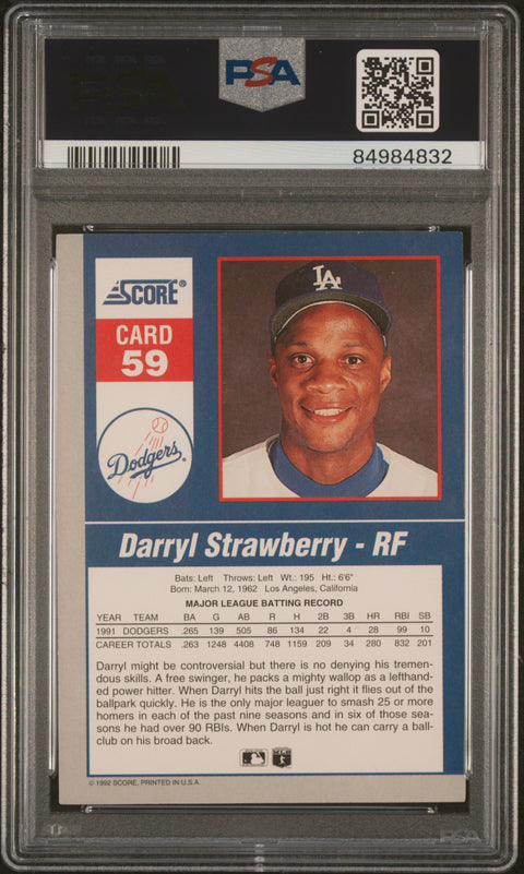 1992 Score Impact Players #59 Darryl Strawberry Impact Players PSA 9