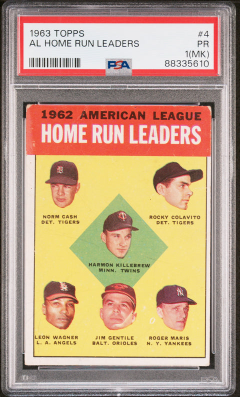 1963 Topps #4 Al Home Run Leaders PSA 1