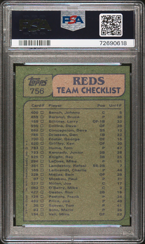 1982 Topps #756 Reds Batting & Pitching Leaders PSA 9