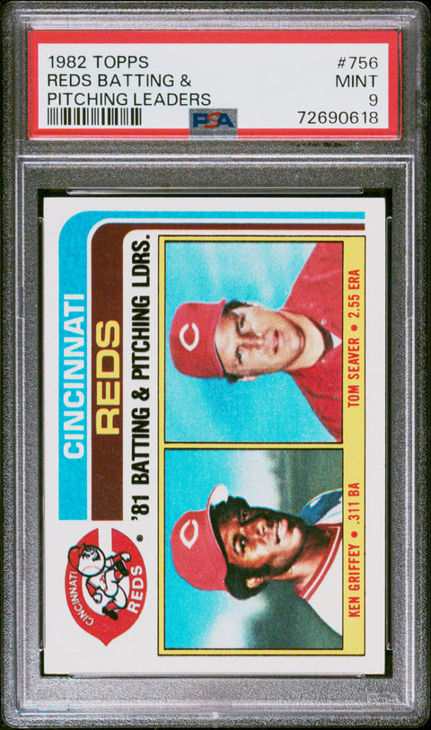 1982 Topps #756 Reds Batting & Pitching Leaders PSA 9