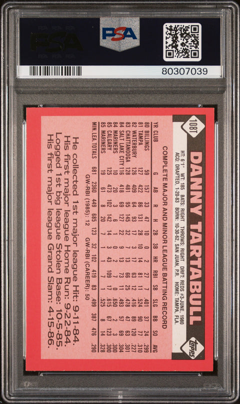 1986 Topps Traded Tiffany #108T Danny Tartabull Tiffany PSA 9