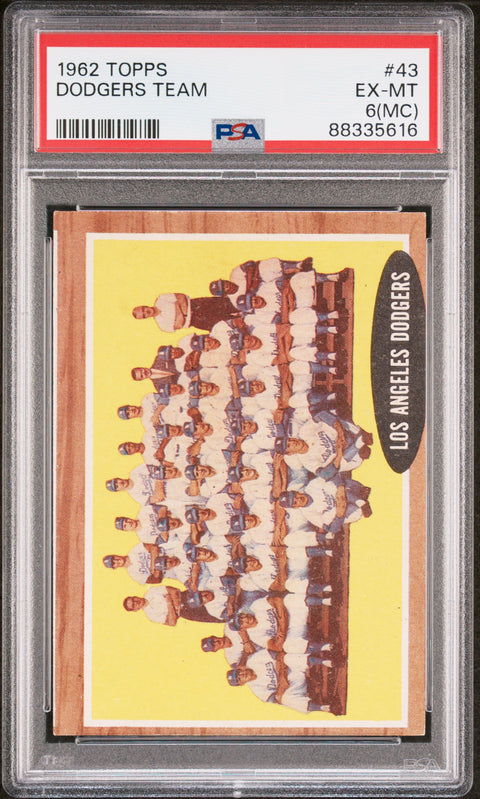 1962 Topps #43 Dodgers Team PSA 6