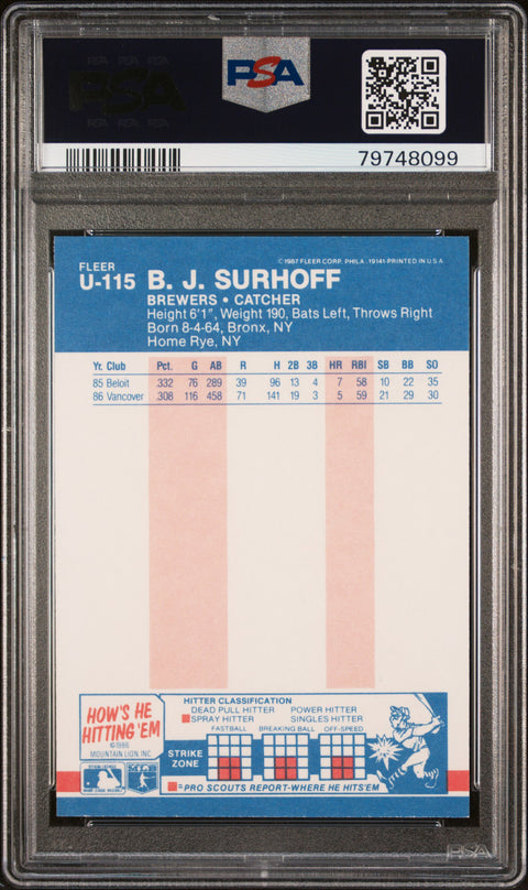 1987 Fleer Update Glossy #U-115 B.J. Surhoff Glossy PSA 9