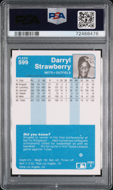 1984 Fleer #599 Darryl Strawberry PSA 9